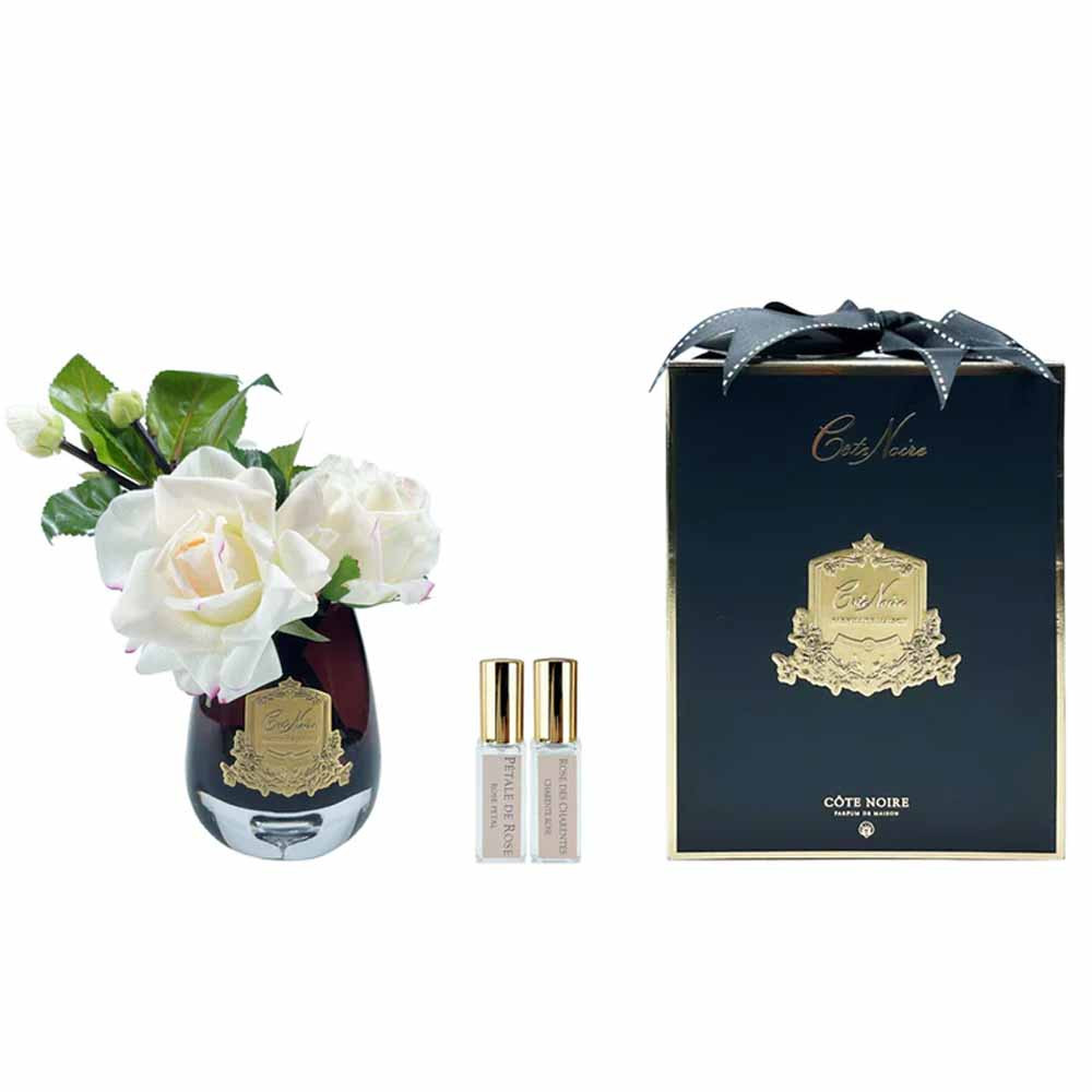 Cote Noire Tea Rose Bouquet Pink Blush In Clear Tear Drop Glass With Silver Crest main image 0