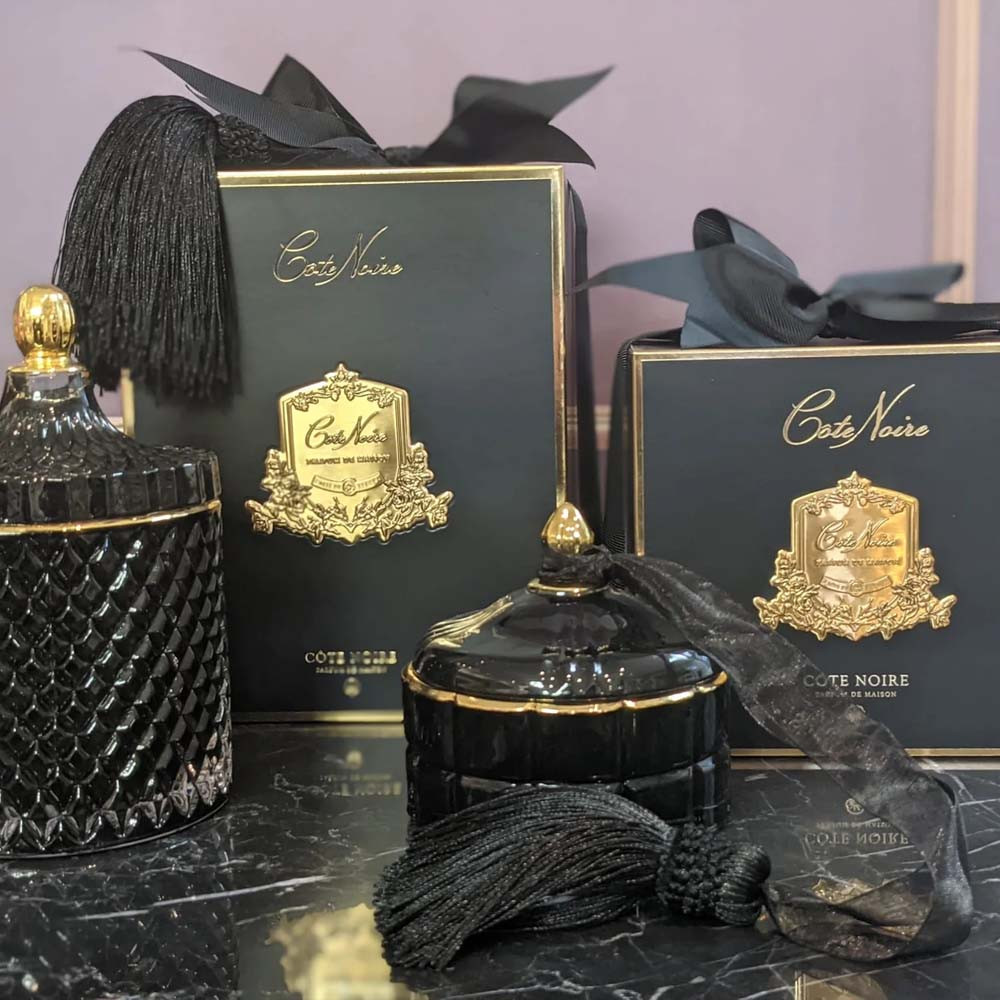 Cote Noire Small Art Deco Candle Black and Gold, French Morning