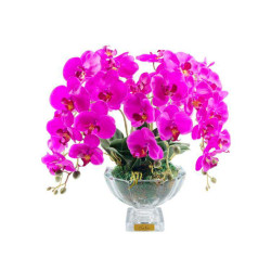 Cote Noire-Centre Piece Tall Purple Orchids Gold Badge
