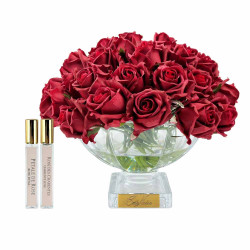 Cote Noire-Luxury Centrepiece 37 Rose Bud Bouquet Red & Gold badge