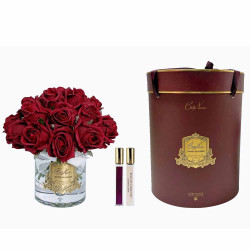 Cote Noire-Luxury Grand Rose Bud Bouquet Red Gold Badge