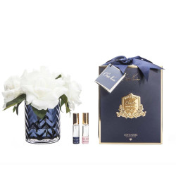 Cote Noire-Navy Herringbone Flower with White Roses