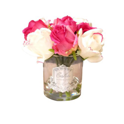 Cote Noire-Premium Bouquet-Mixed Magenta & Blush Rose Buds Clear Glass