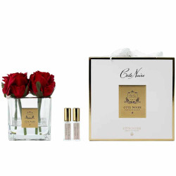 Cote Noir-Couture 4 Rose Buds Square Clear Vase Gold & Red