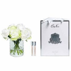 Cote Noir-Herringbone Flower Rose Buds Clear Green & White 