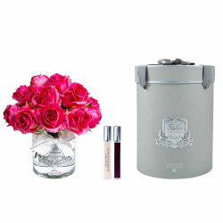 Cote Noir-Luxury Grand Rose Bud Bouquet Magenta Silver Badge