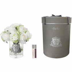 Cote Noir-Luxury Grand Rose Bud Bouquet White & Green Silver Badge