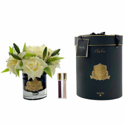 Cote Noir-Luxury Lilies & Roses Bouquet Dark Glass Champagne Gold Badge