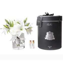 Cote Noir-Luxury Lilies & Roses Bouquet White Silver Badge