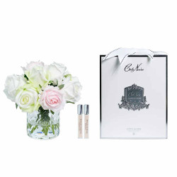 Cote Noir Herringbone Flower French Pink & Green & White Roses Clear