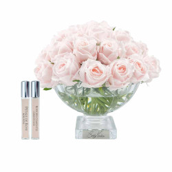 Cote Noire-Luxury Centrepiece 37 Rose Bud Bouquet French Pink & Silver Badge