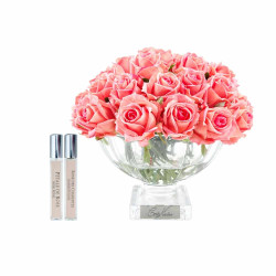 Cote Noire-Luxury Centrepiece 37 Rose Bud Bouquet Peach & Silver Badge