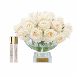 Cote Noire-Luxury Centrepiece 37 Rose Bud Bouquet Pink Blush & Gold Badge