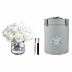 Cote Noire-Luxury Grand Rose Bud Bouquet White Silver Badge