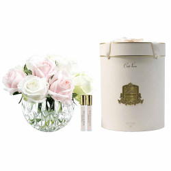 Cote Noire-Luxury Round 13 Rose Buds Bouquet French Pink, Green & White