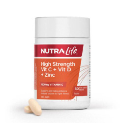 Nutralife-High Strength Vit C + Vit D + Zinc 1200mg 60 Tablets